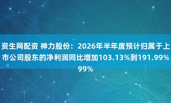资生网配资 神力股份：2026年半年度预计归属于上市公司股东的净利润同比增加103.13%到191.99%